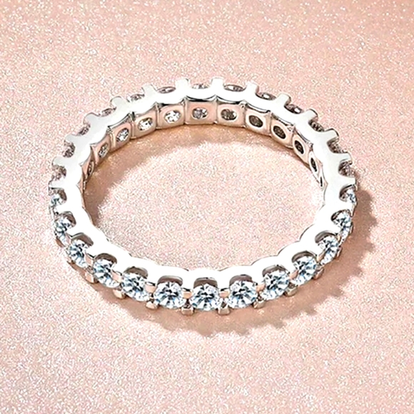 Silver Cubic Zirconia Eternity Ring/Band Style 2 - Picture 4 of 8